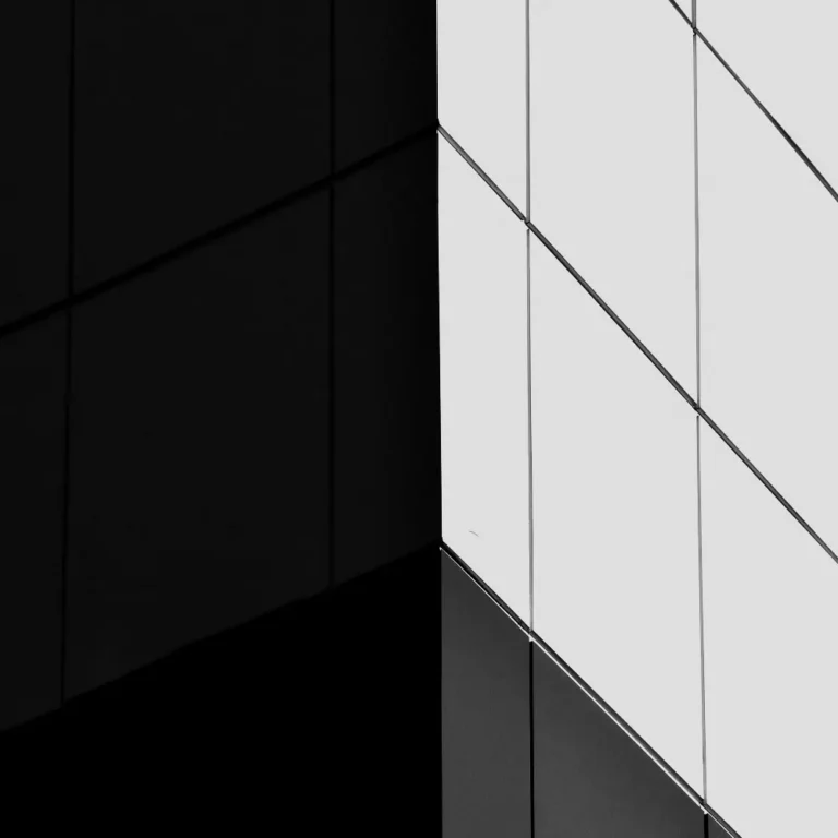 An abstract black and white photo of building.