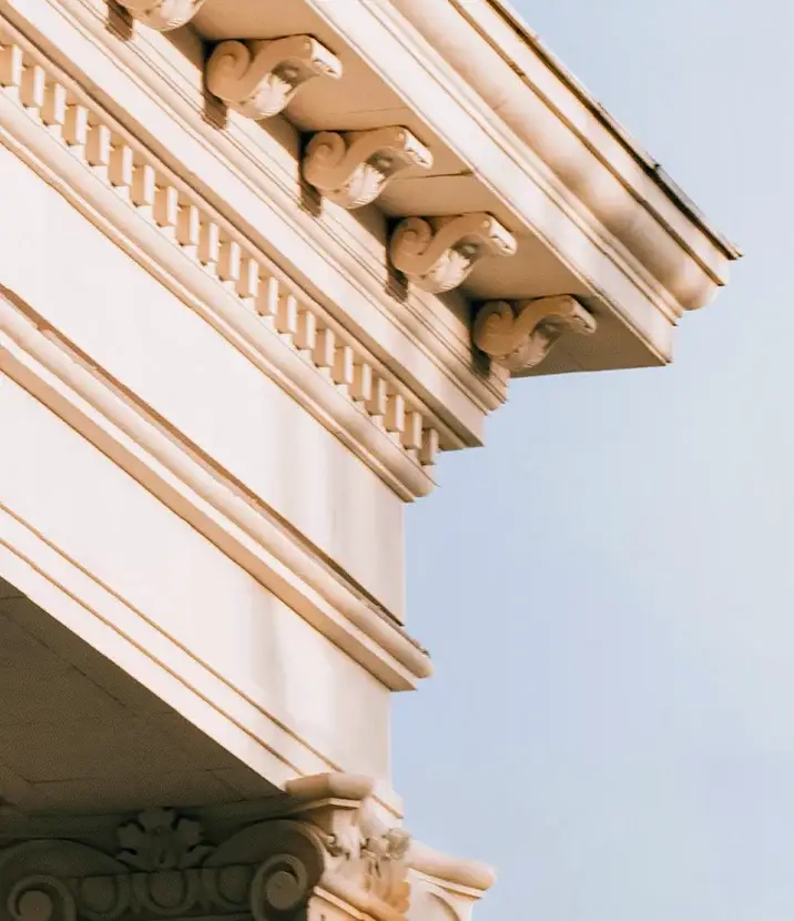 A photo of ornate architecture, evoking bank imagery.
