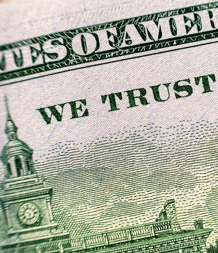 A closeup view of a US currency bill.